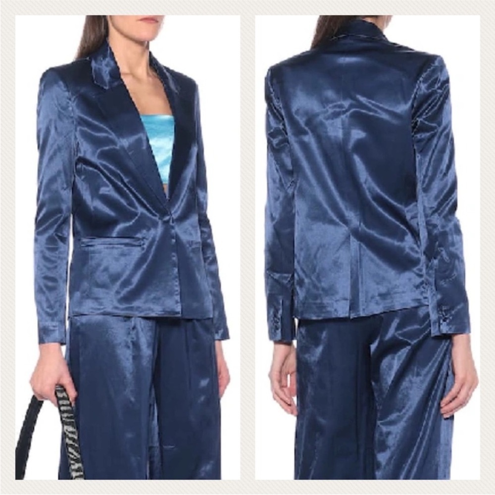 STAUD Shiny Royal Blue Satin Blazer - Picture 11 of 12
